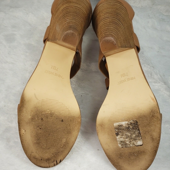 Nine West Reese Heels Women Brown leather Beaded Sandal Strap Back Zip Size7.5 - Picture 9 of 10
